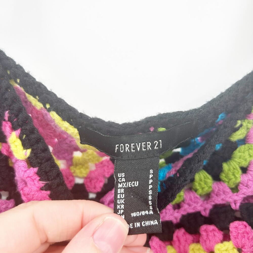 Forever 21 Womens Boho Summer Colorful Granny Square Crochet Cami Crop Top Small - Picture 4 of 7
